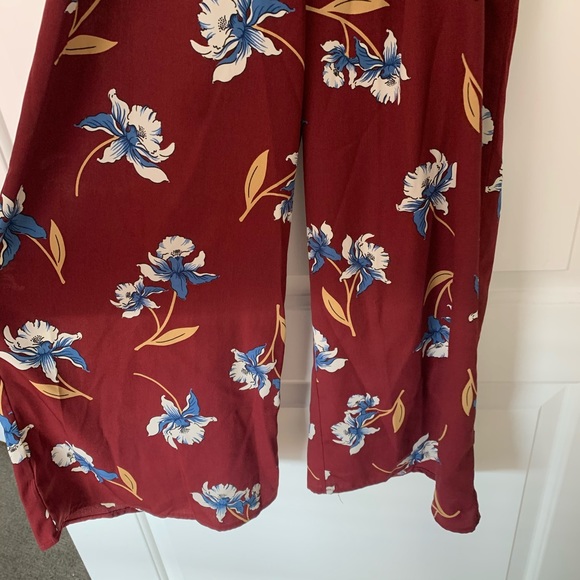 Burgundy Floral Wide Leg Jumpsuit Medium - Picture 3 of 6